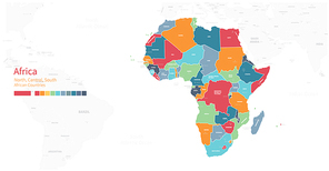 아프리카 대륙 지도. 국가별 분리된 세계지도.