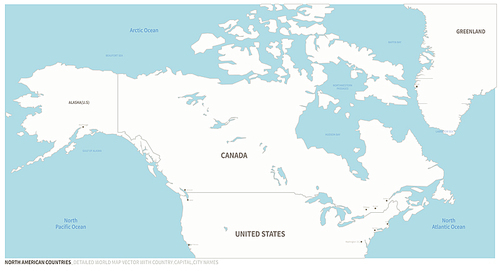 북아메리카 지도. 대륙별 국가지도.