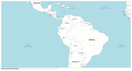 남아메리카 지도. 대륙별 국가지도.