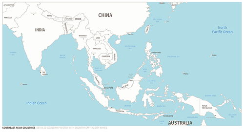 동남아시아 지도. 대륙별 국가지도.
