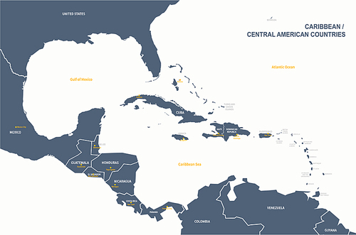카리브 국가 지도. 대륙별 국가지도.