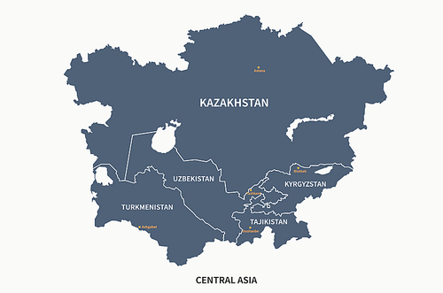 중앙아시아 지도. 대륙별 국가지도.