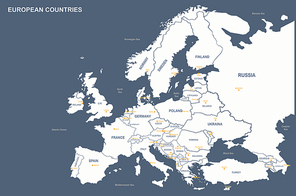 유럽 지도. 대륙별 국가지도.