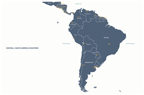 라틴아메리카 지도. 대륙별 국가지도.