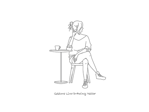 앉아있는 여자 드로잉, gesture line drawing vector.