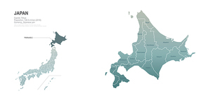 일본 훗카이도 행정구역 지도. japan district map.
