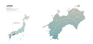 일본 시코쿠 행정구역 지도. japan district map.