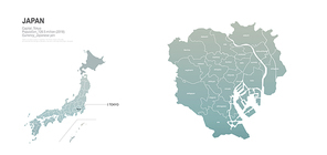 일본 도쿄 행정구역 지도. japan district map.