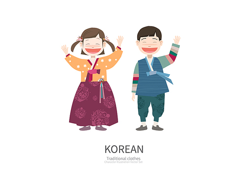 한국의 전통의상을 입고있는 캐릭터 일러스트.