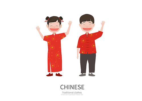 중국의 전통의상을 입고있는 캐릭터 일러스트.