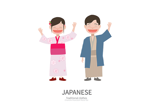 일본의 전통의상을 입고있는 캐릭터 일러스트.