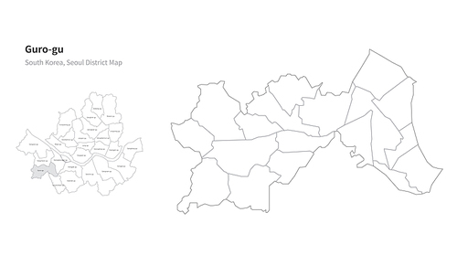 서울 구로구 지도. 서울의 행정구역 지도. seoul district map vector.