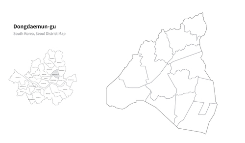 서울 동대문구 지도. 서울의 행정구역 지도. seoul district map vector.