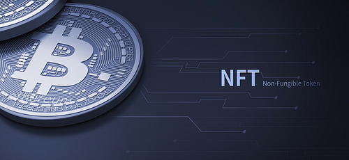 NTF concept background. 비트코인 3d illustration.