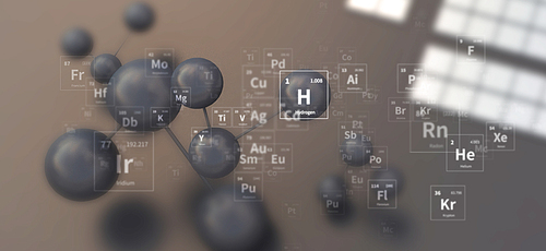 원자, 분자 구조 컨셉. 원소주기율표 illustration.  periodic table of the elements background.