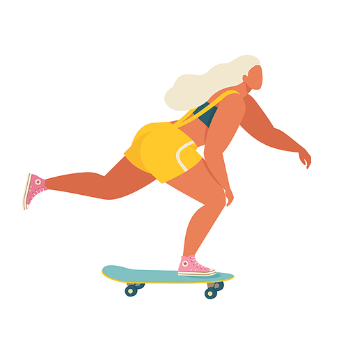 Girl skateboarder ride a skate illustration in vector