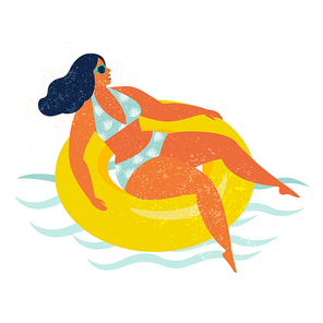Girl on inflatable swimming pool float. Vector illustration.