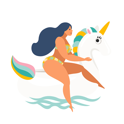 Flamingo, unicorn, swan and inflatable swimming pool floats. Vector illustration