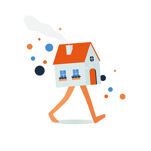 Walking house real estate market. Vector illustration