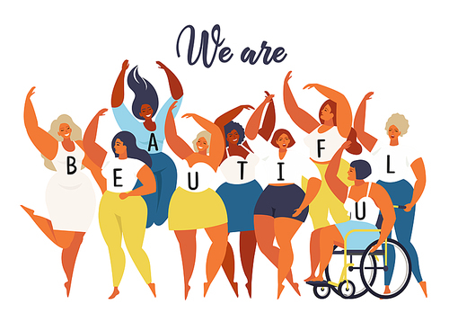 We are beautiful. International women day graphic in vector.