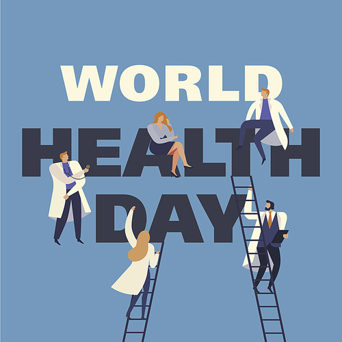 World Health Day 7th april with image of doctors. Vector illustrations.