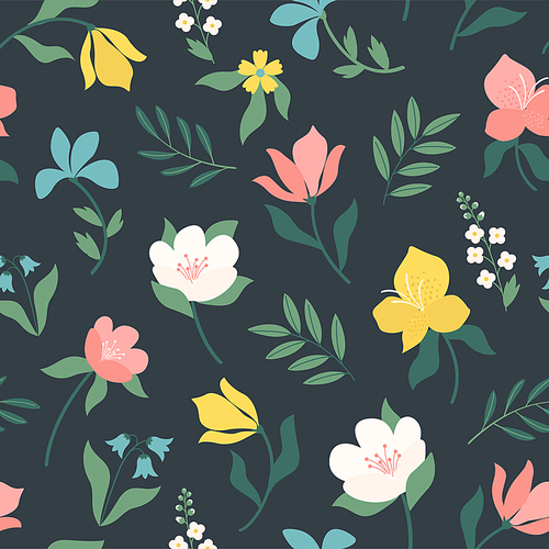 Seamless bright scandinavian floral pattern. Great for fabric, textile. Vector illustration