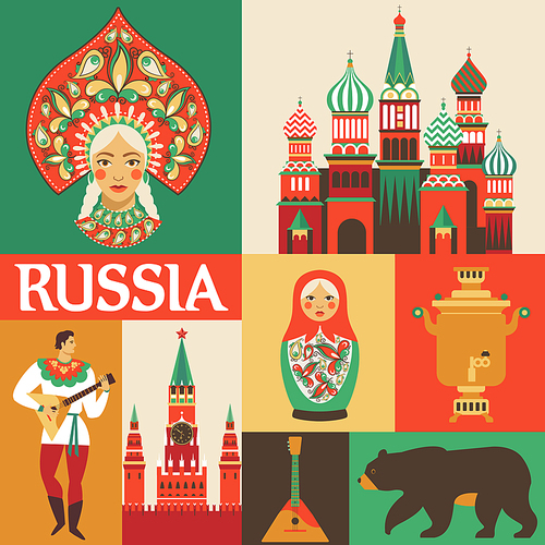 Russia. Russian folk art. Flat design Vector illustration