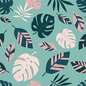 Tropical leaves on background. Seamless. Vector pattern