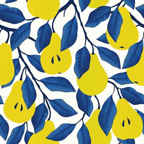 Seamless pattern with yellow pear. Fruit background. Vector  for fabric and wallpaper
