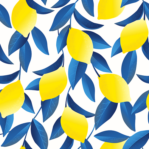 Tropical seamless pattern yellow lemons. Fruit repeated background. Vector bright  for fabric or wallpaper.