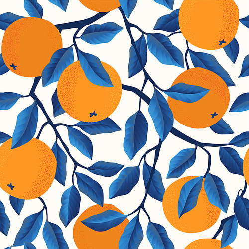 Tropical seamless pattern with oranges. Fruit repeated background. Vector bright  for fabric wallpaper.