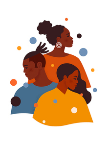 Black Lives Matter. African American man and women in colorful clothes stand one by one. Tolerance and no racism concept. Artwork about Human Right of Black People. Cartoon vector illustration