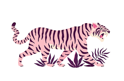 Tiger and tropical leaves. Trendy illustration