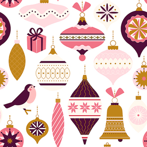 Seamless pattern. Christmas Decor. Can be used for background, wrapping paper, fabric, surface design, cover.