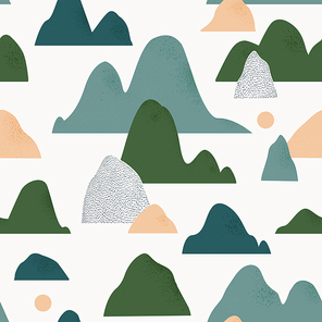 colorful landscape with mountains and lakes. cute abstract seamless  design for fabric. perfect seamless  for home decor. scandinavian graphic illustration pattern