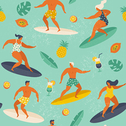 Summer beach seamless pattern in vector. Surf illustration retro style.