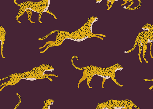 leopard  with tropical leaves vector seamless texture.
