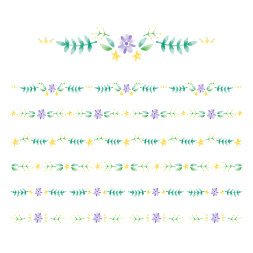 수채화 일러스트 꽃 리스 꾸미기 라인 패턴 세트