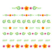 트로피컬 수채화 일러스트 꽃 리스 꾸미기 라인 패턴 세트