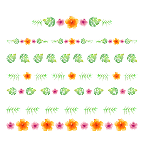 트로피컬 수채화 일러스트 꽃 리스 꾸미기 라인 패턴 세트