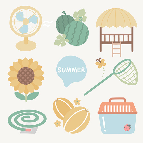 여름 방학 시골 상징 일러스트 이미지 모음