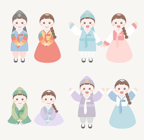 대한민국 전통의상 한복을 입고 명절 인사하는 캐릭터 이미지 모음