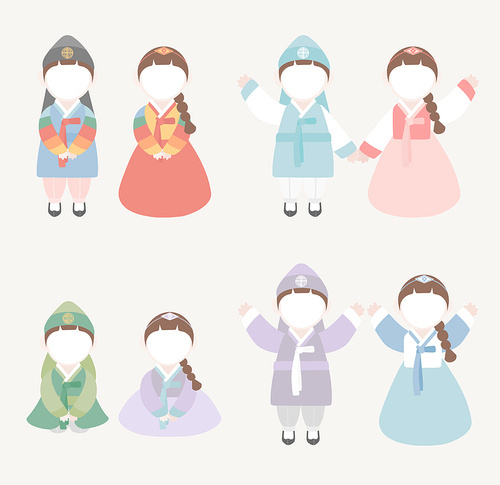 대한민국 전통의상 한복을 입고 명절 인사하는 캐릭터 얼굴합성 이미지 모음