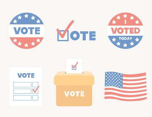 미국 선거 투표 상징 일러스트 벡터 이미지 세트
