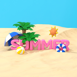 여름 3D 렌더링 일러스트