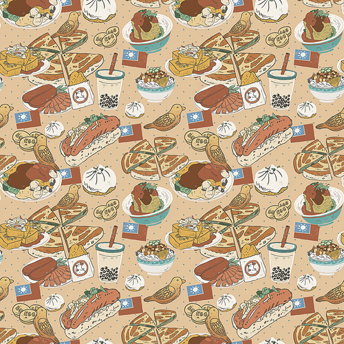 Taiwan delicious snacks seamless pattern in flat style