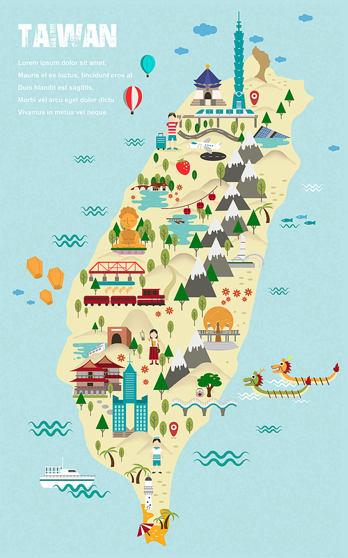 lovely Taiwan travel map in flat design style