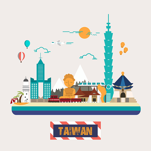 Taiwan attractions collection in flat design style