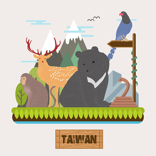 adorable Taiwan endemic species collection in flat style