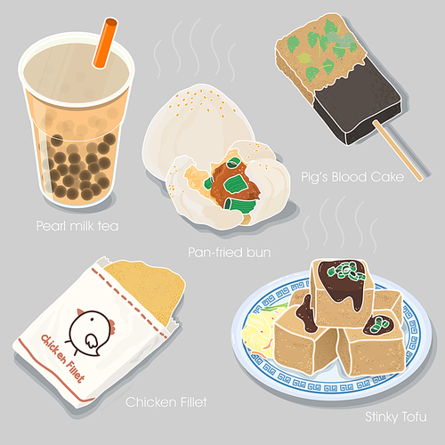 delicious Taiwan snacks collection in flat style